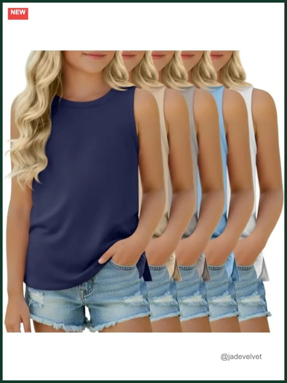 5 Pack Girls Tank Tops Crew Neck Sleeveless Loose Summer Side Slit Casual Tees